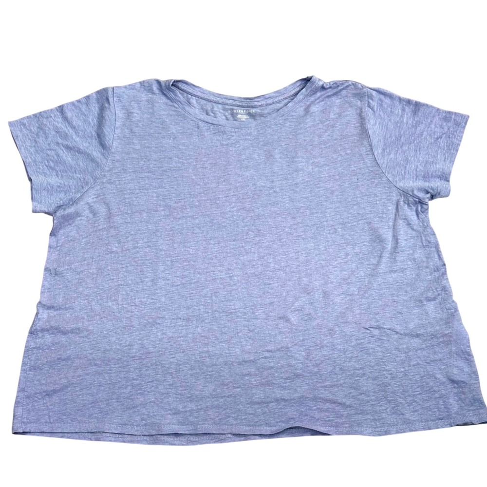 Eileen Fisher Organic Linen Jersey Tee Women Large Periwinkle Lightweight Boxy